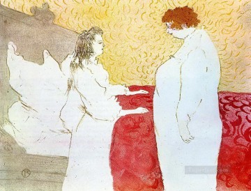 Henri de Toulouse Lautrec Painting - they woman in bed profile getting up 1896 Toulouse Lautrec Henri de